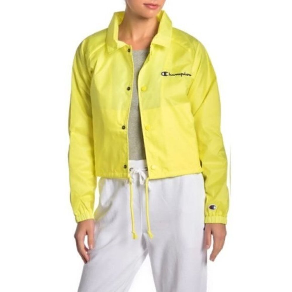 Urban Outfitters‎ Champion Button Snap Colorful Logo Back Yellow Windbreaker XS